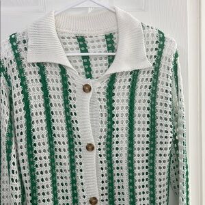 Green and White Women's Sweater